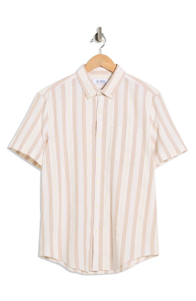 Original Penguin Stripe Cotton Button-Up Shirt, Alternate, color, Birch