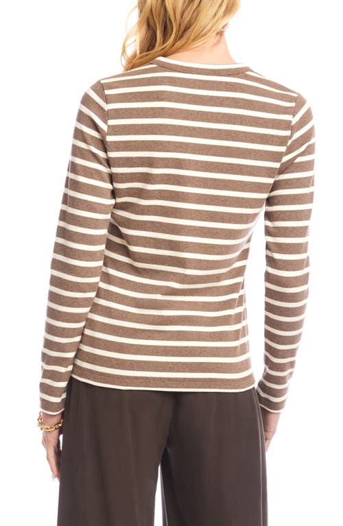 Karen Kane Stripe Crewneck Long Sleeve Top In Brown