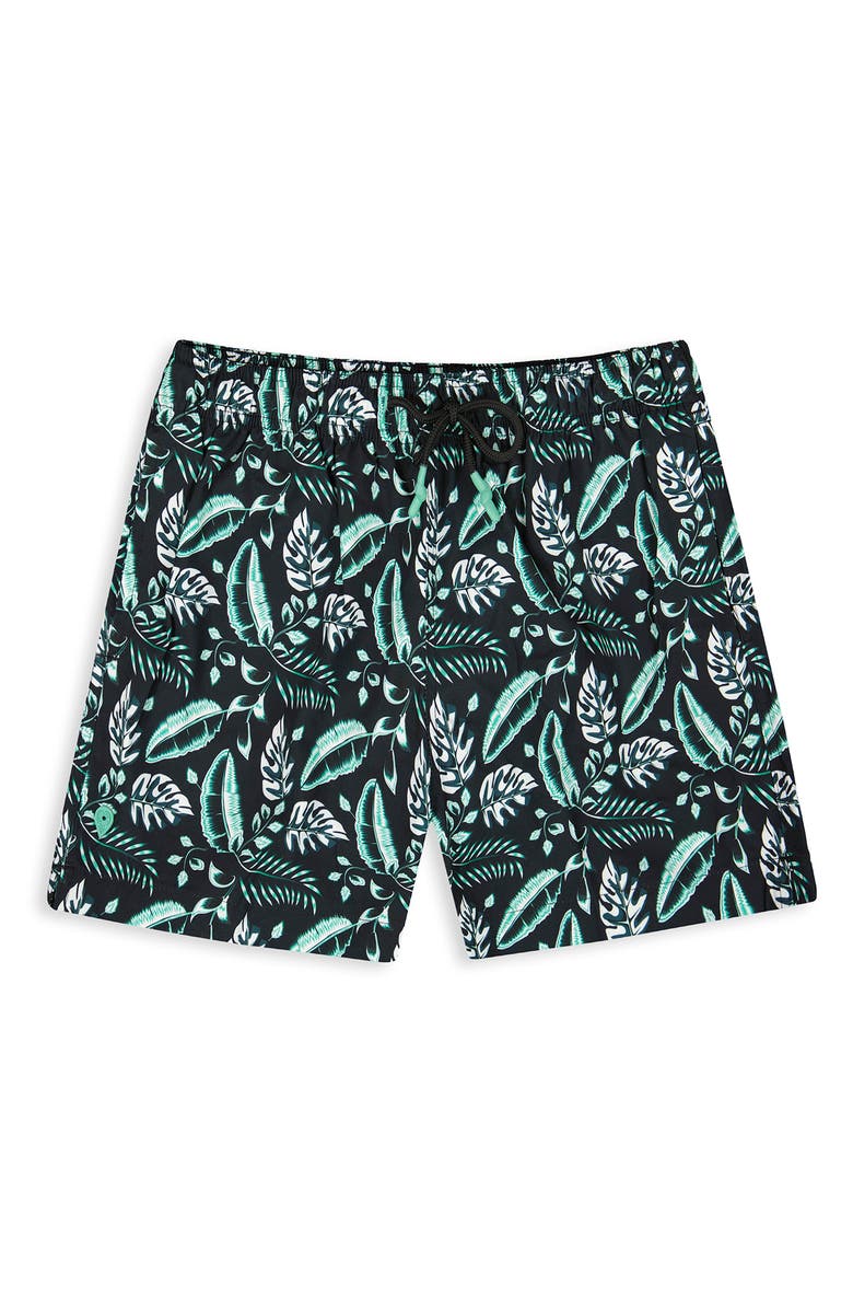 Sunset x Vine Leaf Print Swim Trunks, Alternate, color,