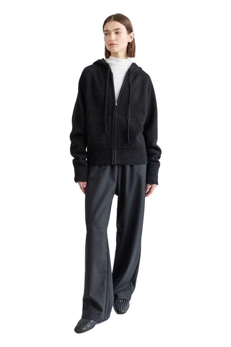 Wool Hoodie Zip Up Sweater, Main, color, Black