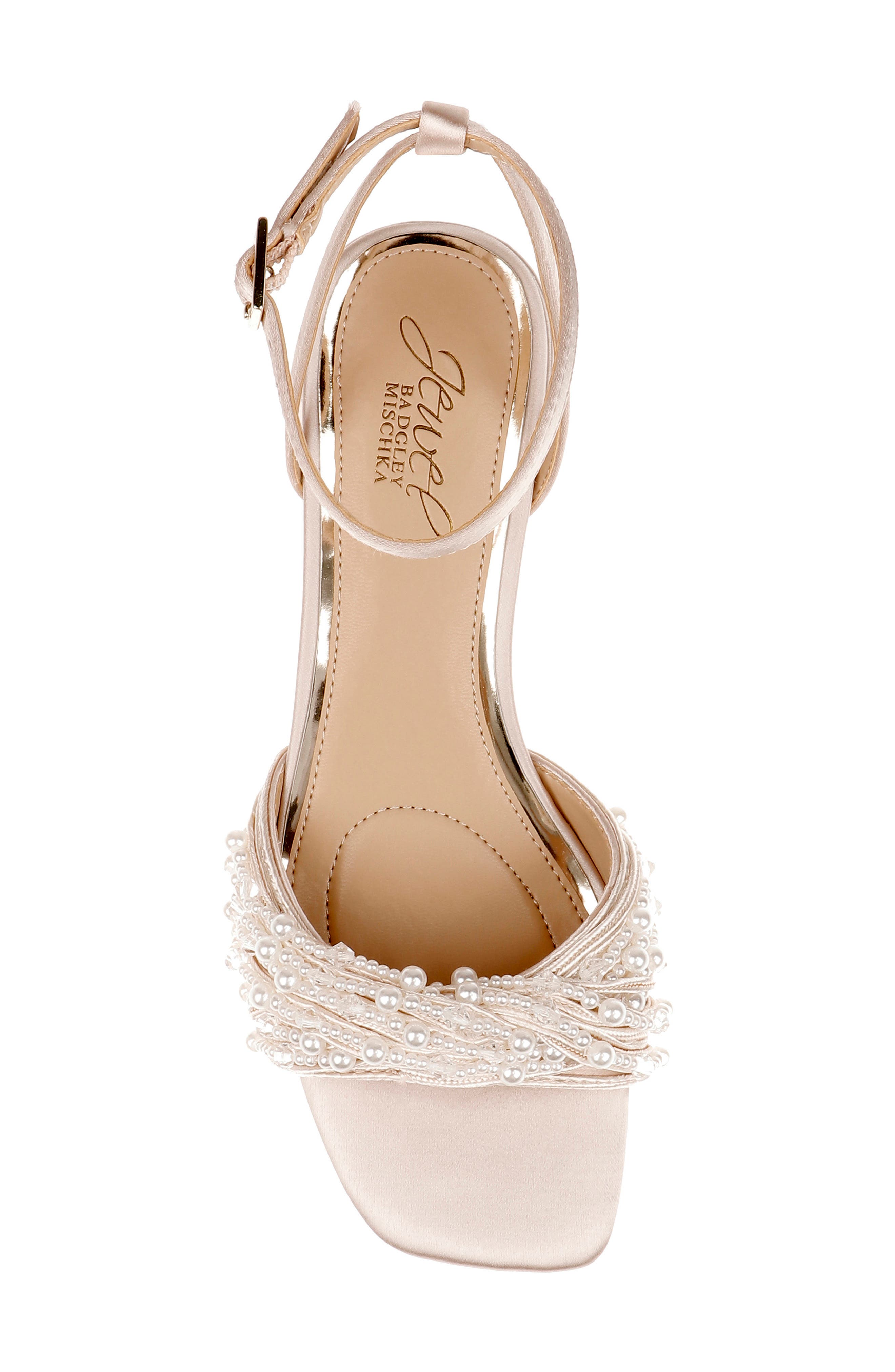Jewel Badgley Mischka Fallon Ankle Strap Sandal, Alternate, color, Champagne Satin