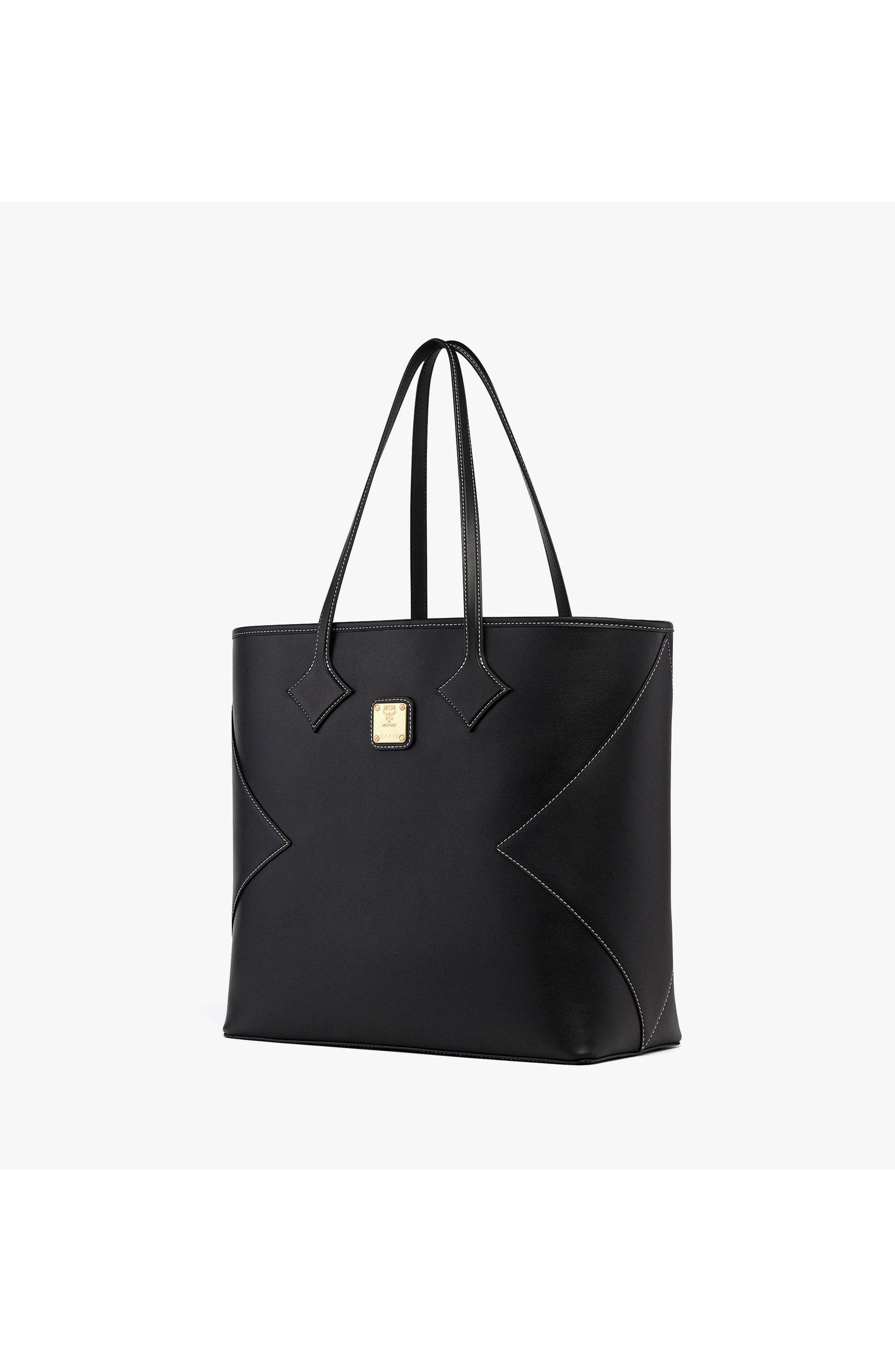 MCM Large Dia Shopper in Calfskin Leather, Alternate, color, Black