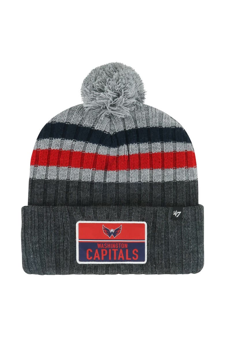 Men's '47 Gray Washington Capitals Stack Patch Cuffed Knit Hat with Pom, Main, color, Gray