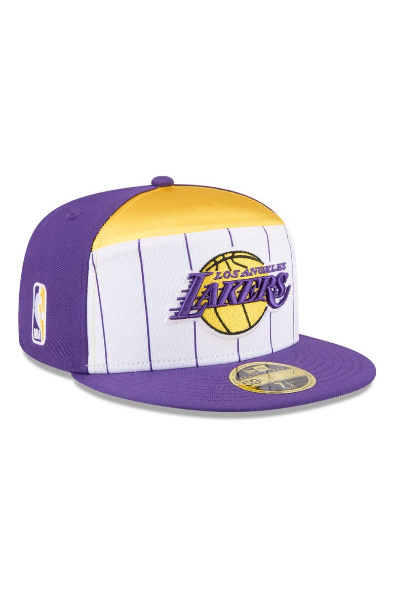 Men's New Era  White/Purple Los Angeles Lakers 2025 NBA Tip Off Split Panel 59FIFTY Fitted Hat, Main, color, White