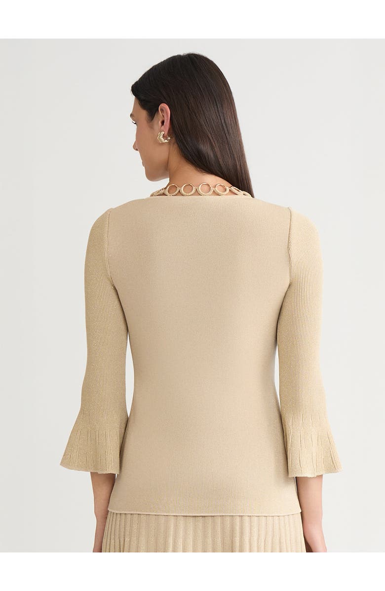 Misook Lurex Crochet Grommet Soft Knit Top, Alternate, color, Biscotti/Gold