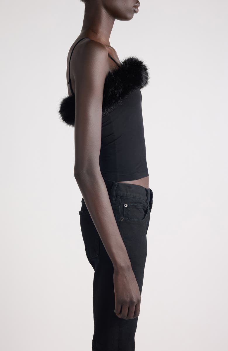 Balenciaga Faux Fur Trim Jersey Fitted Tank, Alternate, color, 1069 Black/ Black