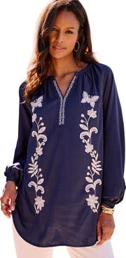 Roaman's Plus Size Georgette Split Neck Blouse