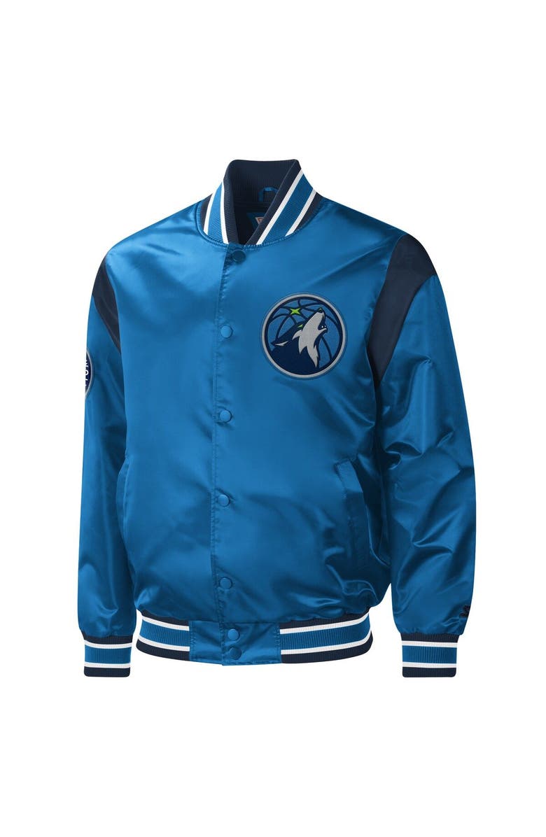 STARTER Men's Starter Blue Minnesota Timberwolves Force Play Satin Full-Snap Varsity Jacket, Alternate, color,