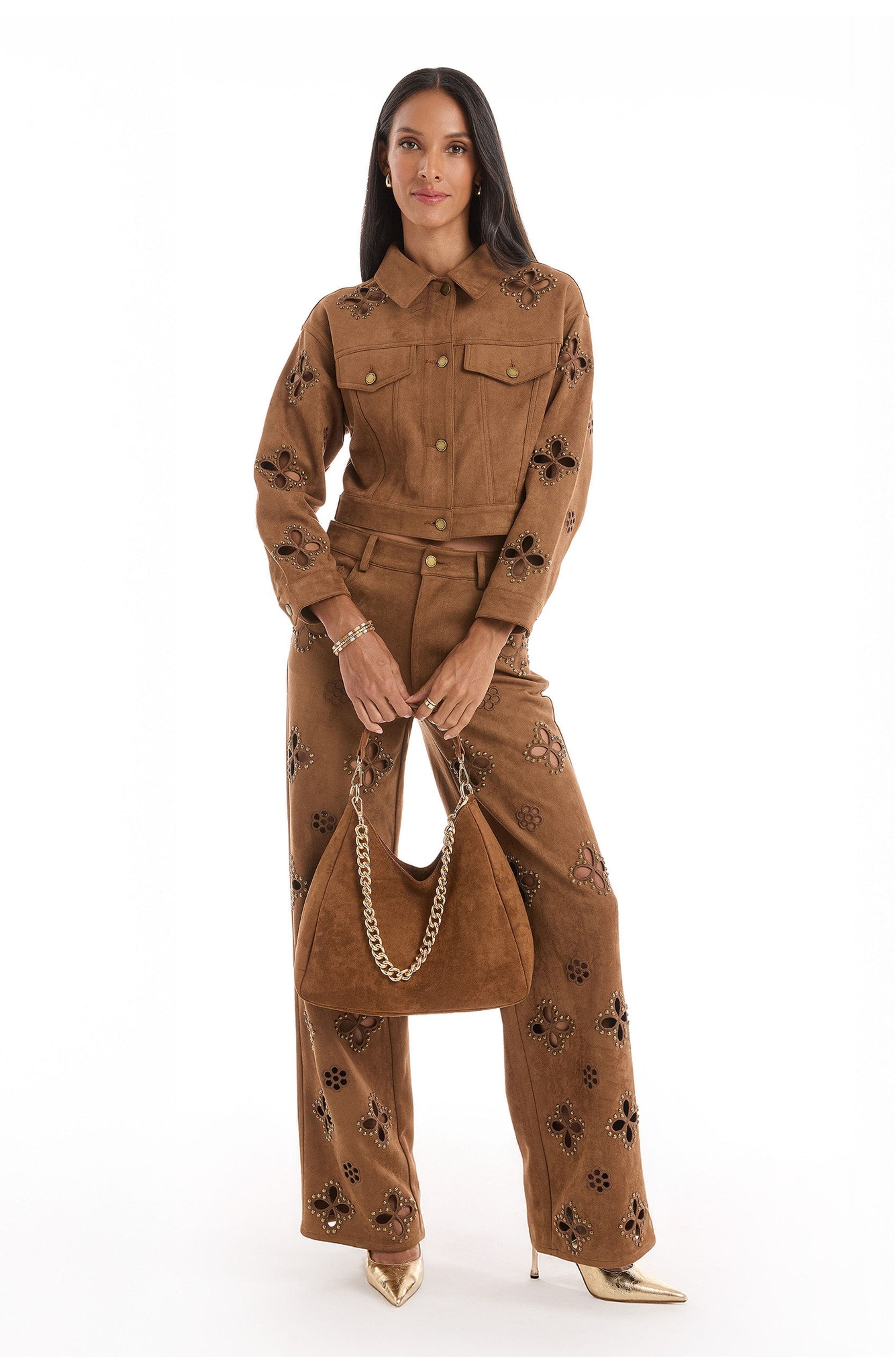 The Noli Shop Tribeca Chain Suede Bag, Alternate, color, Cognac