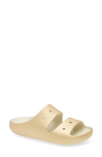Crocs Classic Metallic Slide Sandal In Gold