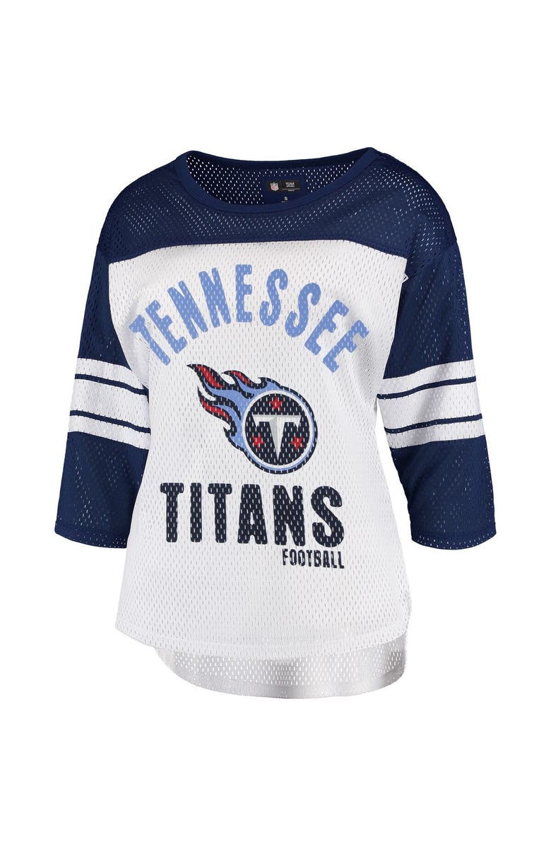 G-III 4HER BY CARL BANKS Women's G-III 4Her by Carl Banks White/Navy Tennessee Titans First Team Three-Quarter Sleeve Mesh T-Shirt, Main, color, 