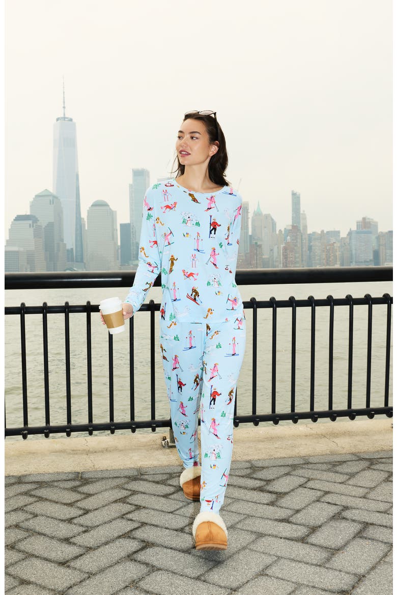 Print Long Sleeve Pajamas, Alternate, color, BLUE/ NOVEL