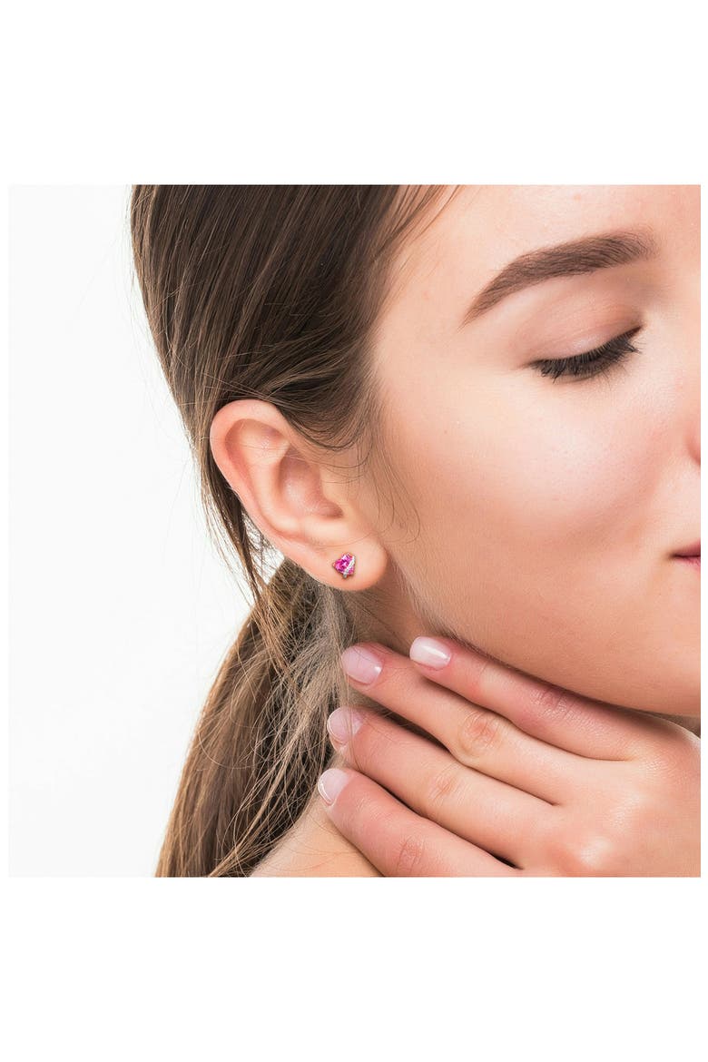 Lab Grown Pink Sapphire & Diamond Heart Stud Earrings, Alternate, color, PINK