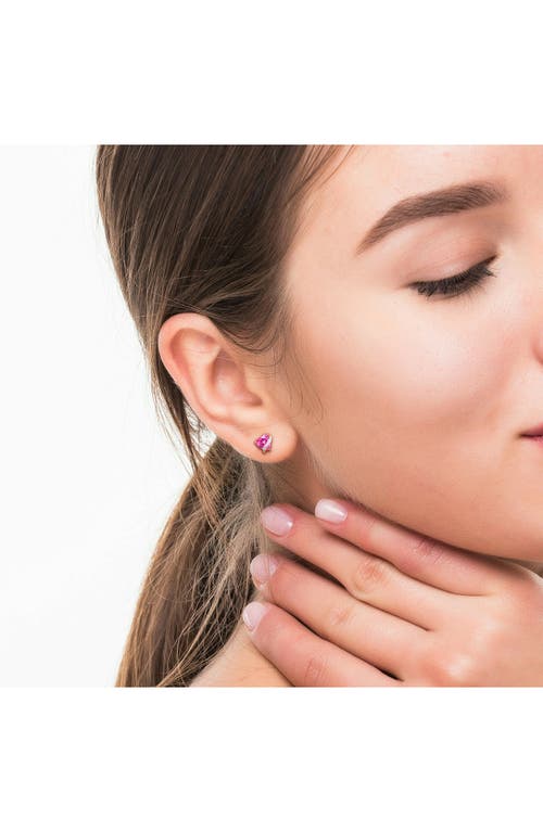 Delmar Lab Grown Pink Sapphire & Diamond Heart Stud Earrings In Pink