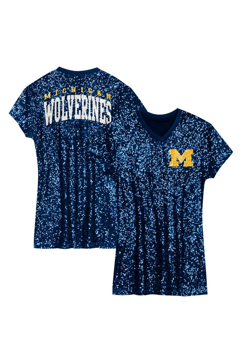 Preschool  Navy Michigan Wolverines Sequin V-Neck Dress, Main, color, Navy