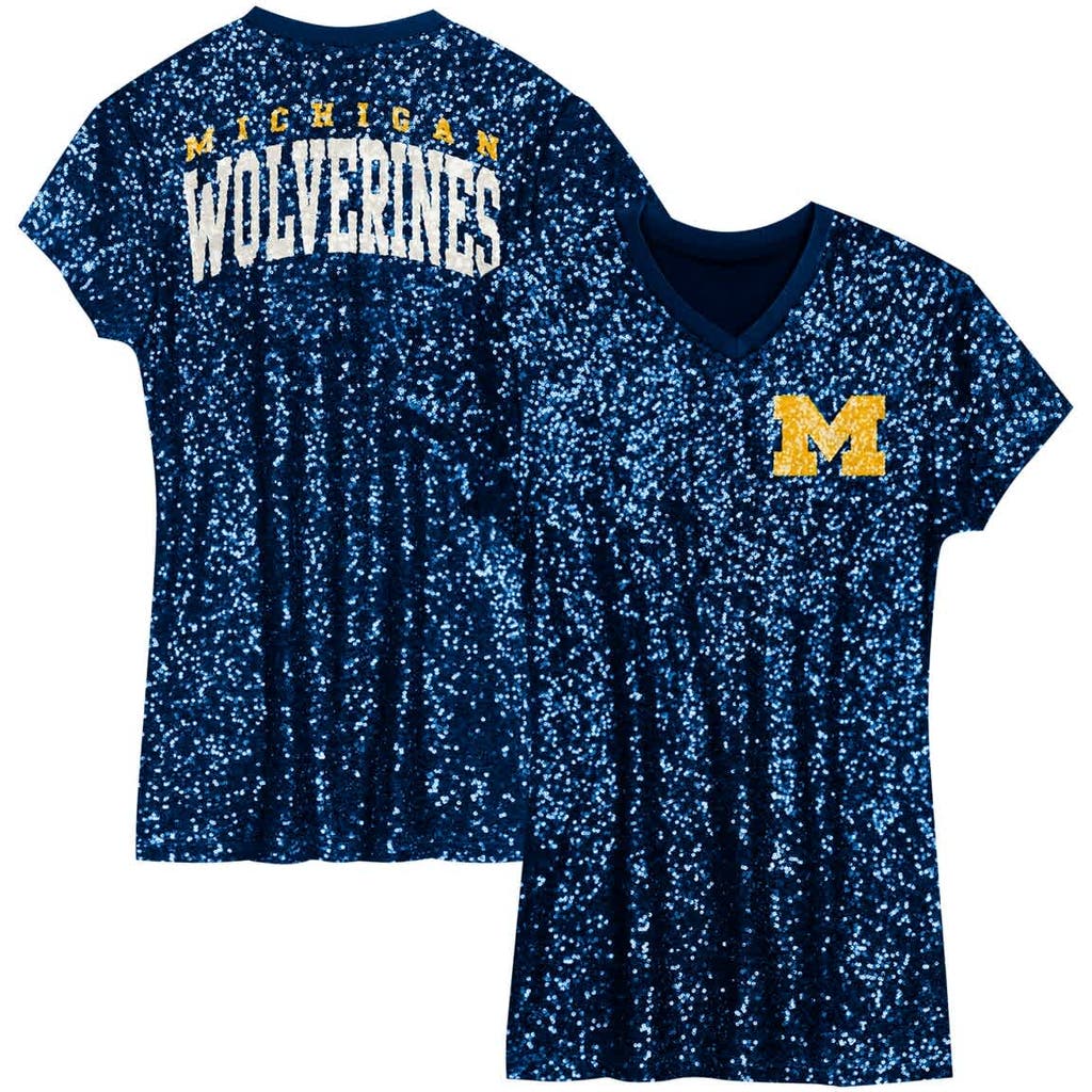 Outerstuff Preschool Navy Michigan Wolverines Sequin V-neck Dress In Blue