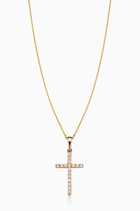 14K Gold Faith Diamond Cross Pendant Necklace