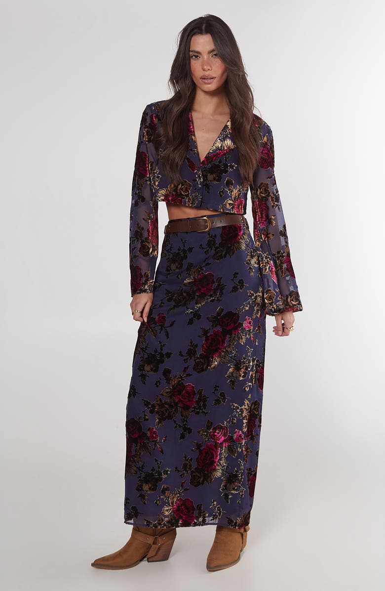 NASTY GAL Devoré Floral Chiffon Maxi Skirt, Alternate, color,