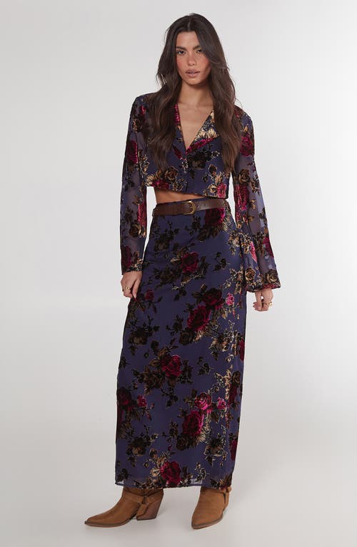 Nasty Gal Devoré Floral Chiffon Maxi Skirt In Blue