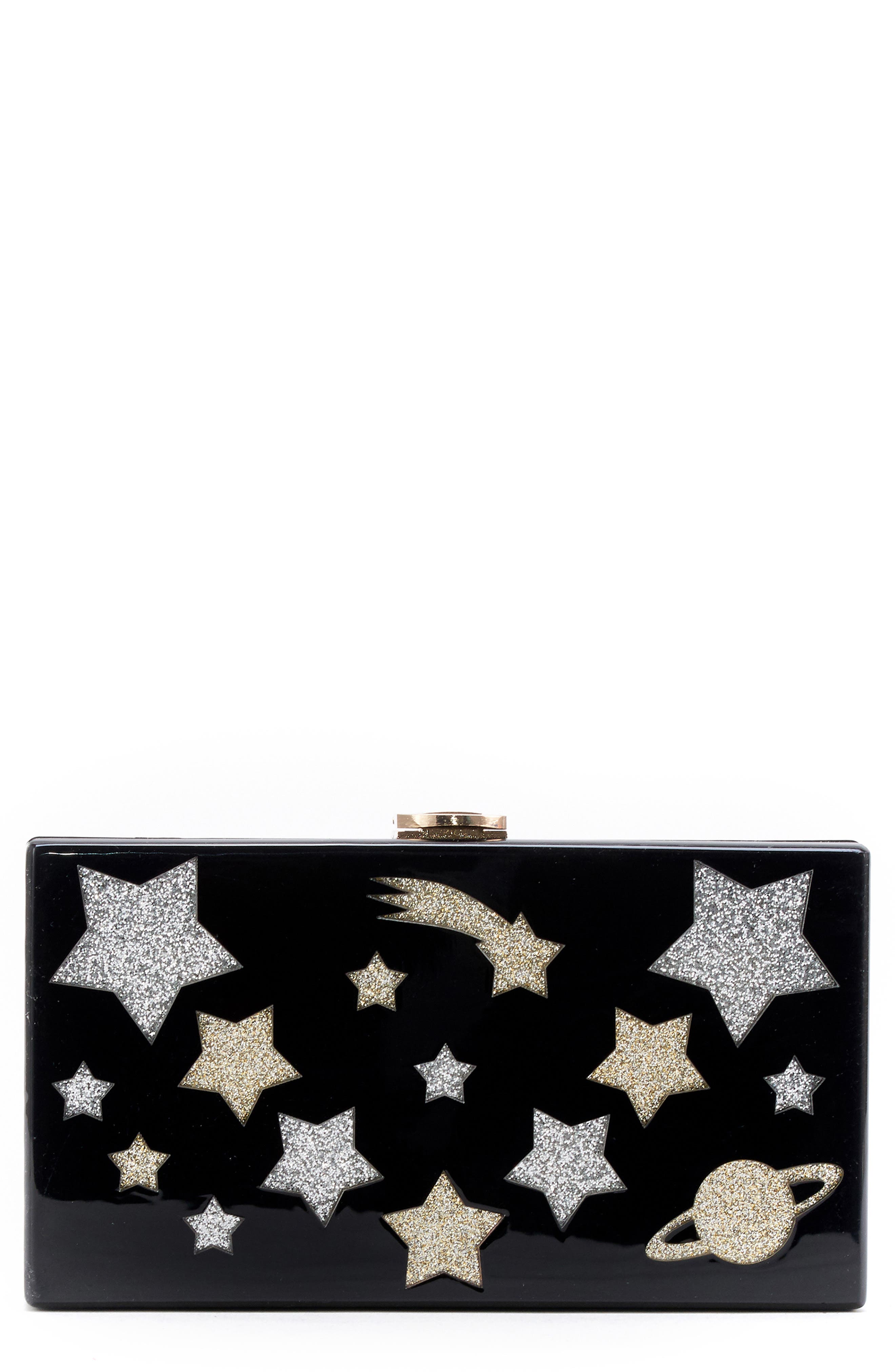 Like Dreams Glitter Star Box Clutch, Main, color, 