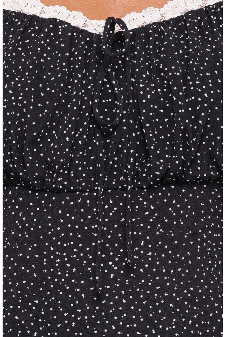 Francine Polka Dot Lace Trim Midi Dress, Alternate, color, BLACK POLKA DOT
