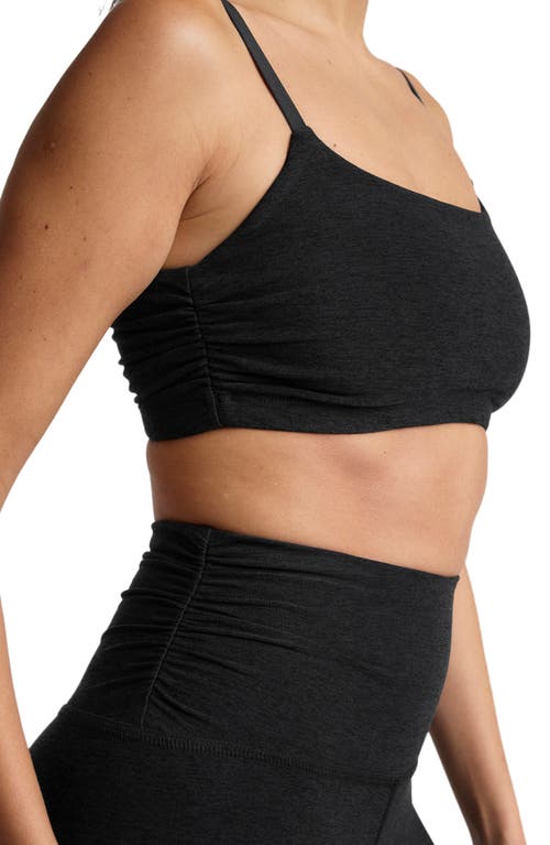 Beyond Yoga Space Dye Raise The Barre Shirred Sports Bra In Black