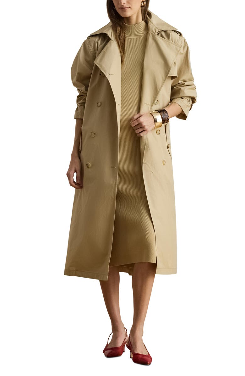 Lauren Ralph Lauren Paper Weight Cotton Trench Coat, Main, color, Birch Beige