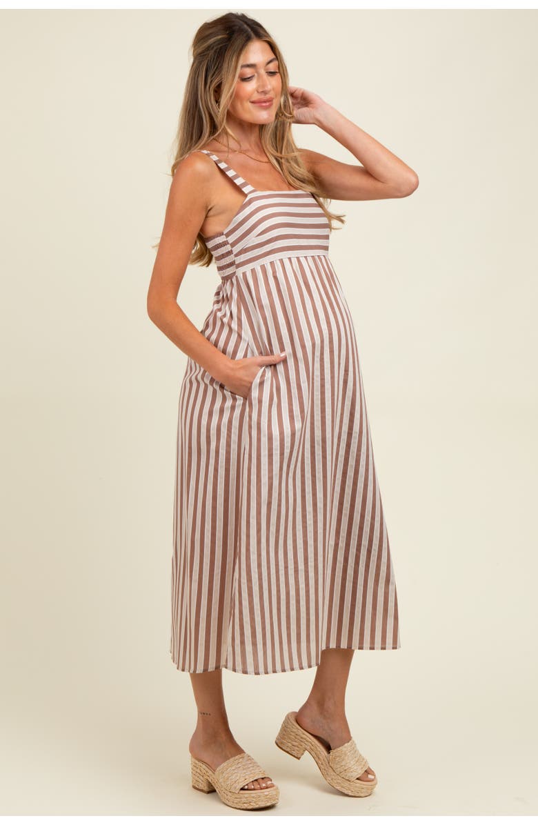 PinkBlush Striped Sleeveless Midi Dress, Alternate, color, Mocha