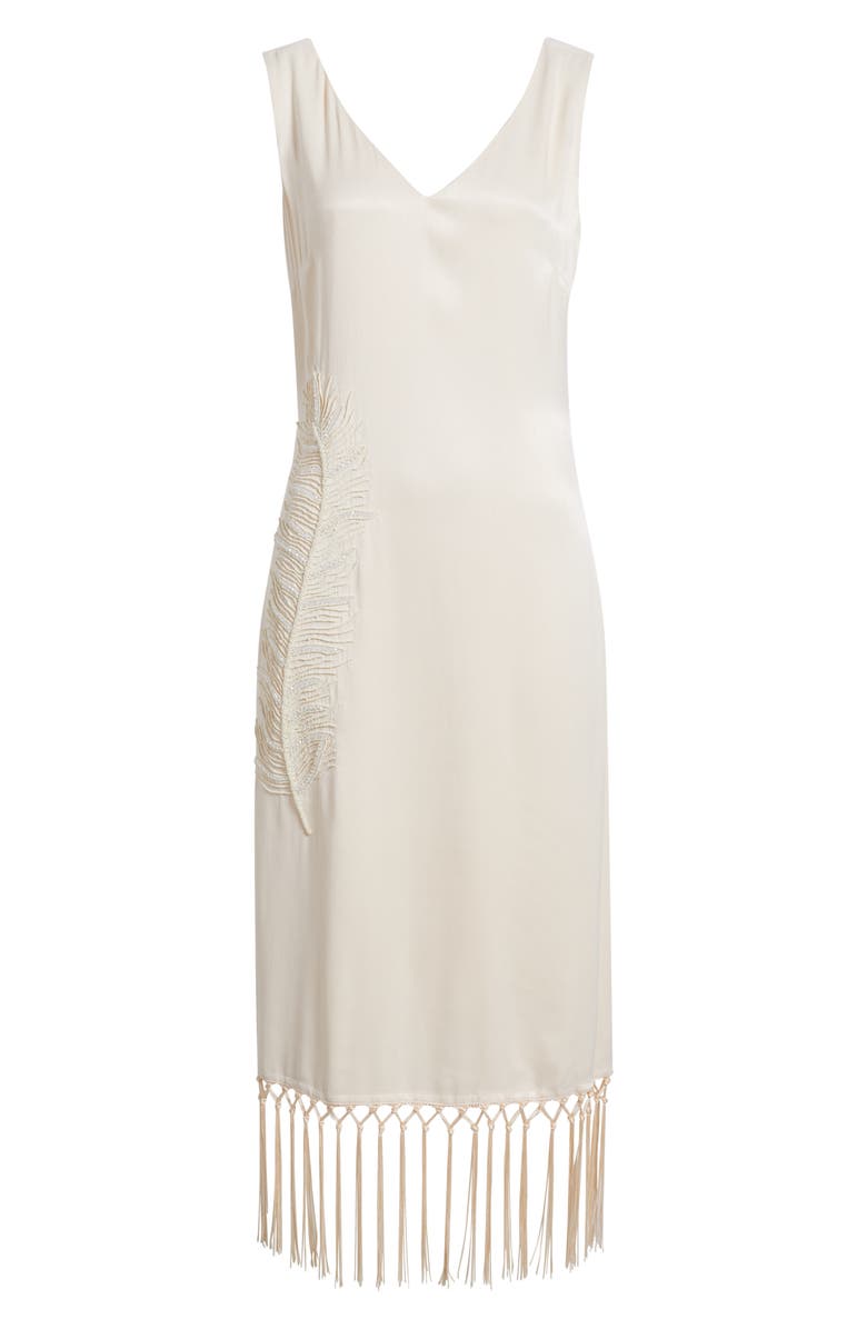 CIEBON Serita Sleeveless Beaded Fringe Hem Dress, Alternate, color, Champagne/ Cream