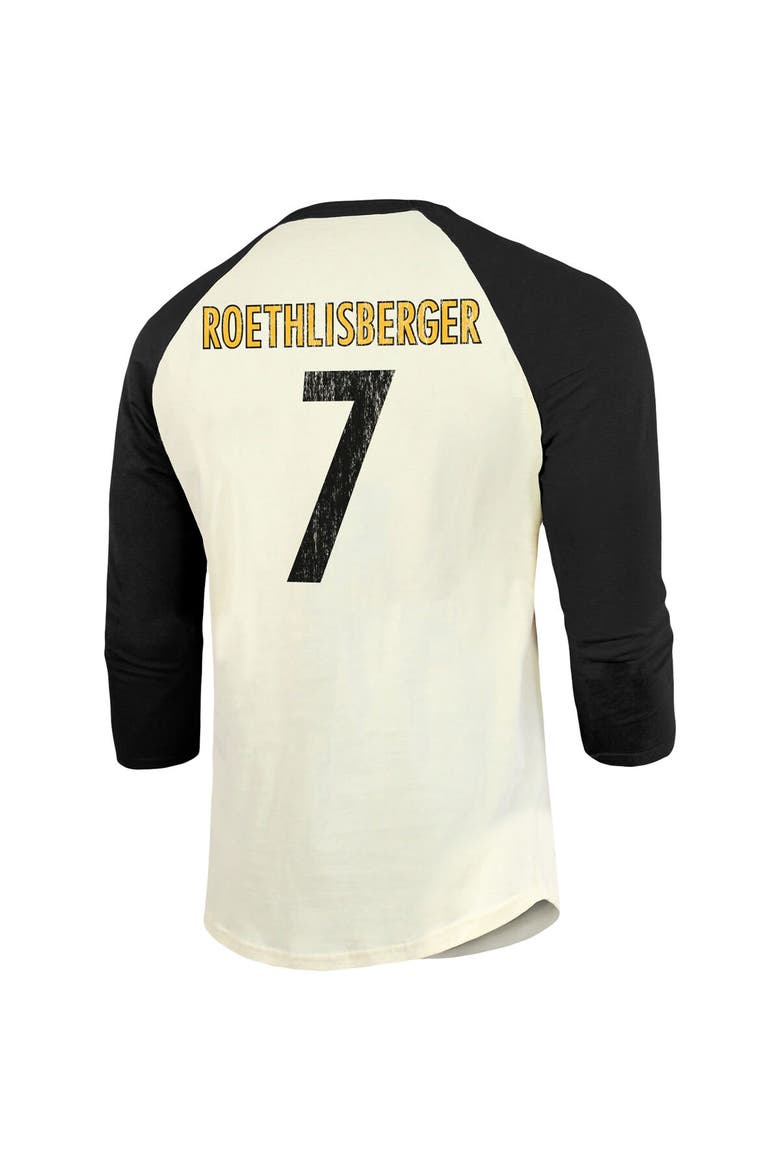 Men's Fanatics Branded Ben Roethlisberger Cream/Black Pittsburgh Steelers Player Name & Number Raglan 3/4-Sleeve T-Shirt, Alternate, color, Cream