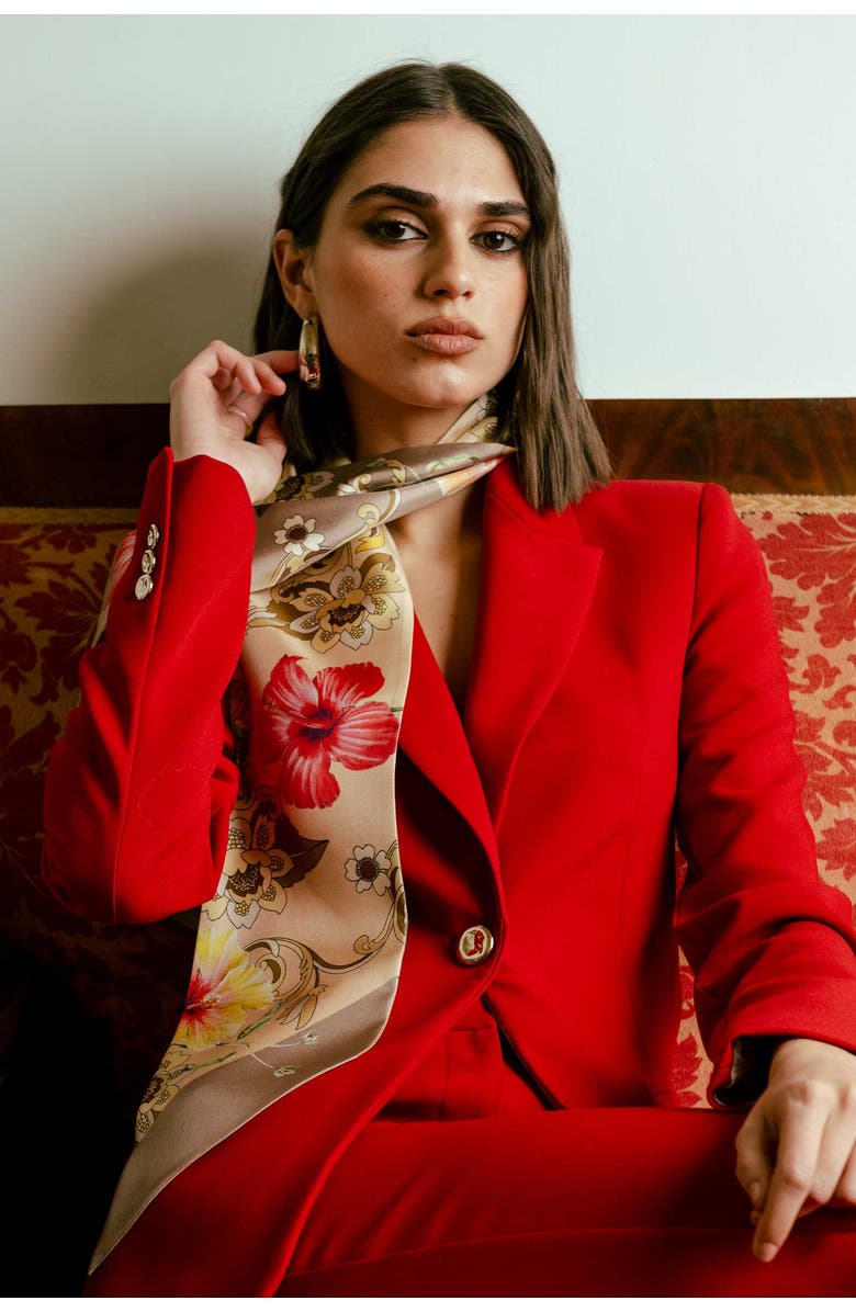 Elizabetta Hawaii Bloom - Skinny Silk Scarf for Women, Alternate, color, Vanilla