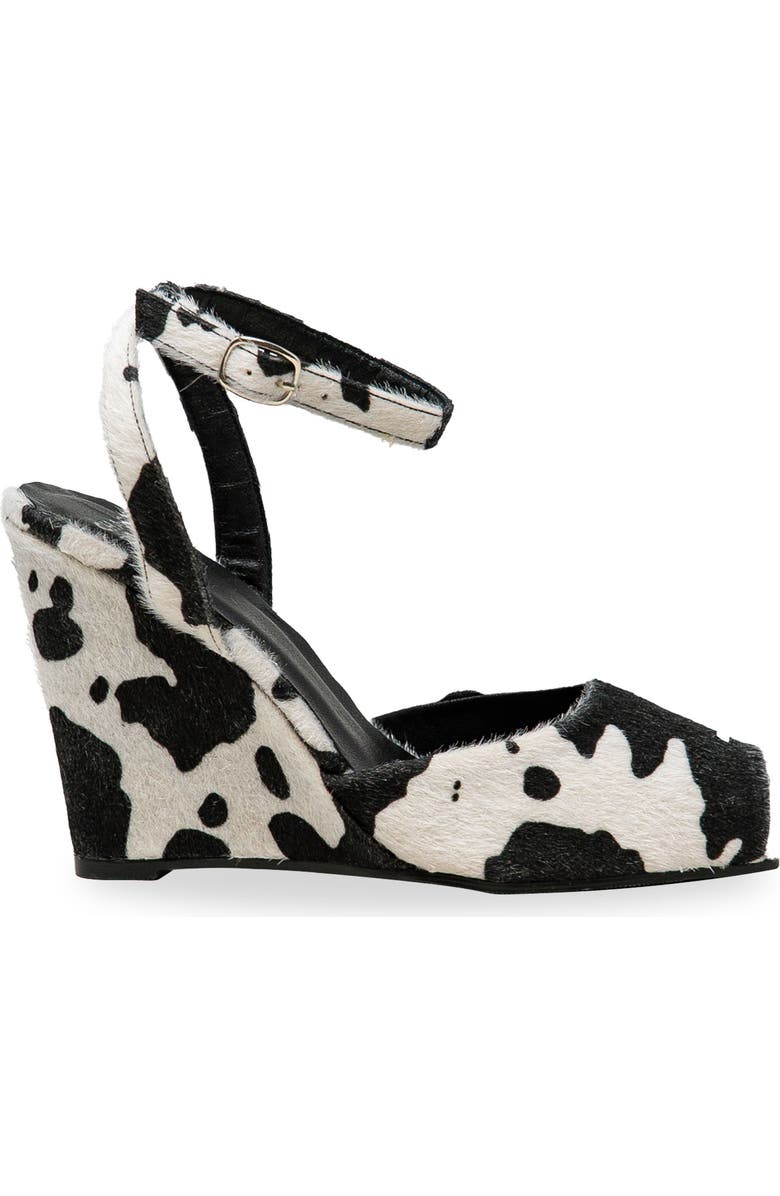CHASE AND CHLOE Peep Toe Wedge Sandal, Alternate, color, Black/ White Cow