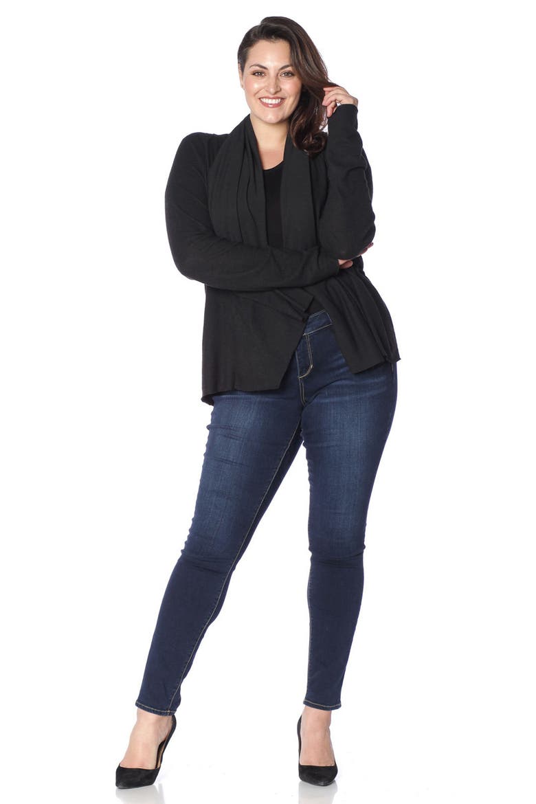 Draped Open Cardigan, Alternate, color, BLACK