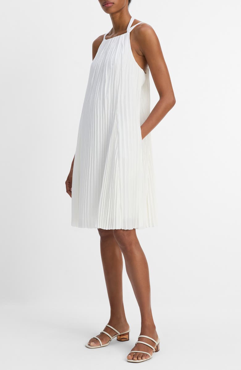 Vince Pleated A-Line Halter Dress, Alternate, color, Off White