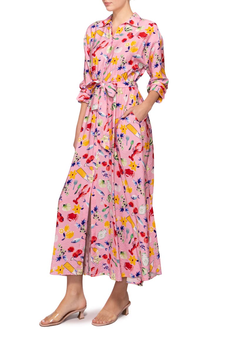 Print Long Sleeve Midi Shirtdress, Alternate, color, PINK MULTI