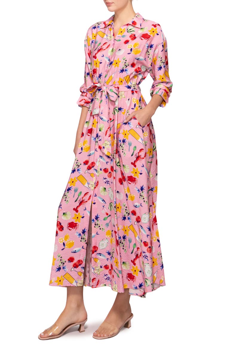 MELLODAY Print Long Sleeve Midi Shirtdress, Alternate, color, Pink Multi