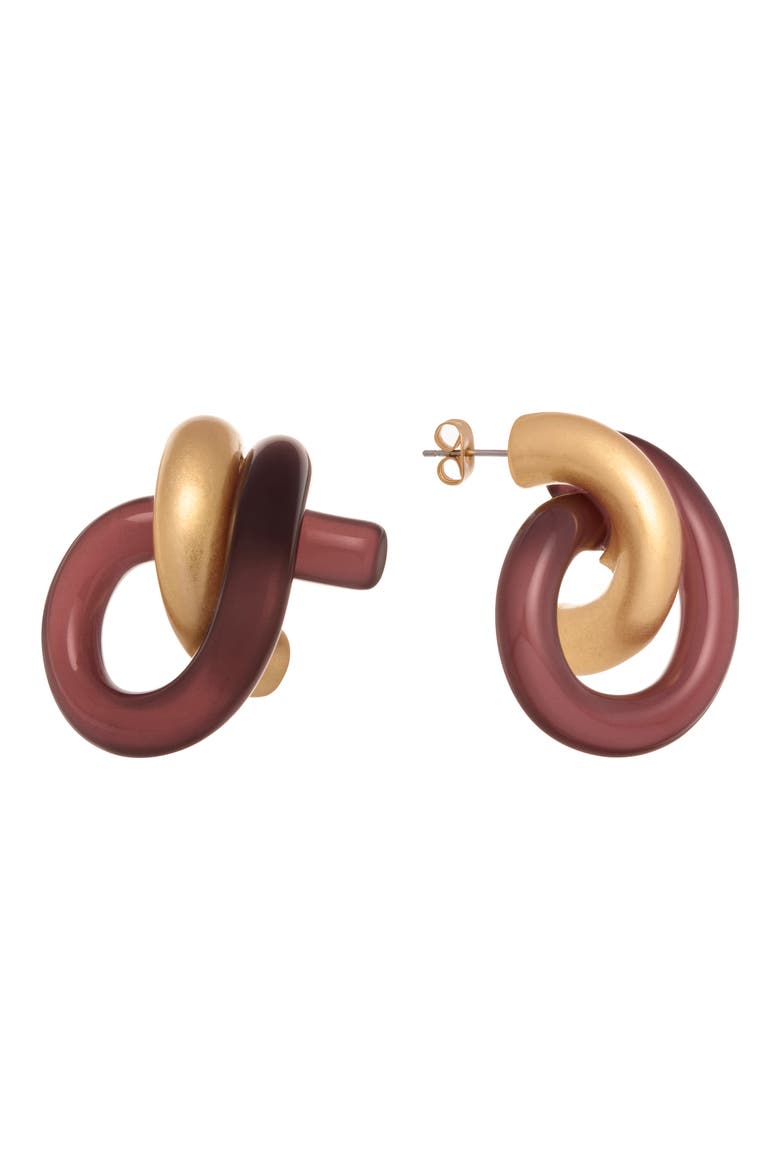 Pixie Polished Knot Earrings, Alternate, color, GOLD TONE / BURGUNDY