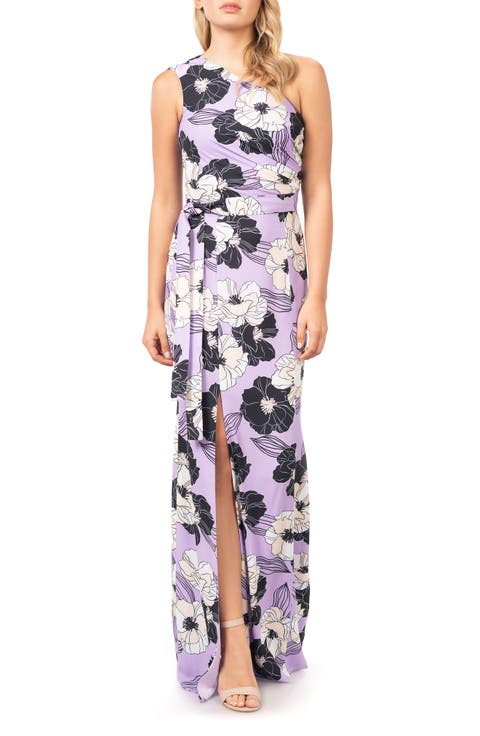 Bella Floral Print One-Shoulder Gown
