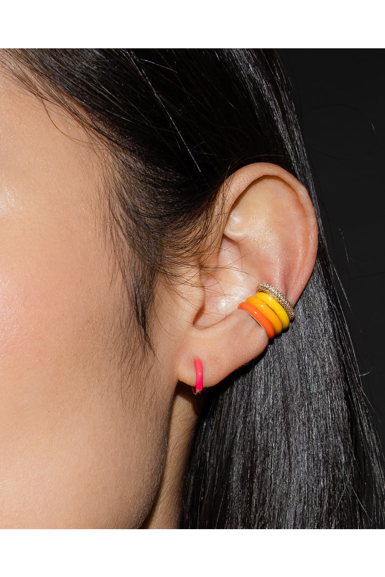 Neon Enamel Huggie Earrings, Alternate, color, Neon Pink