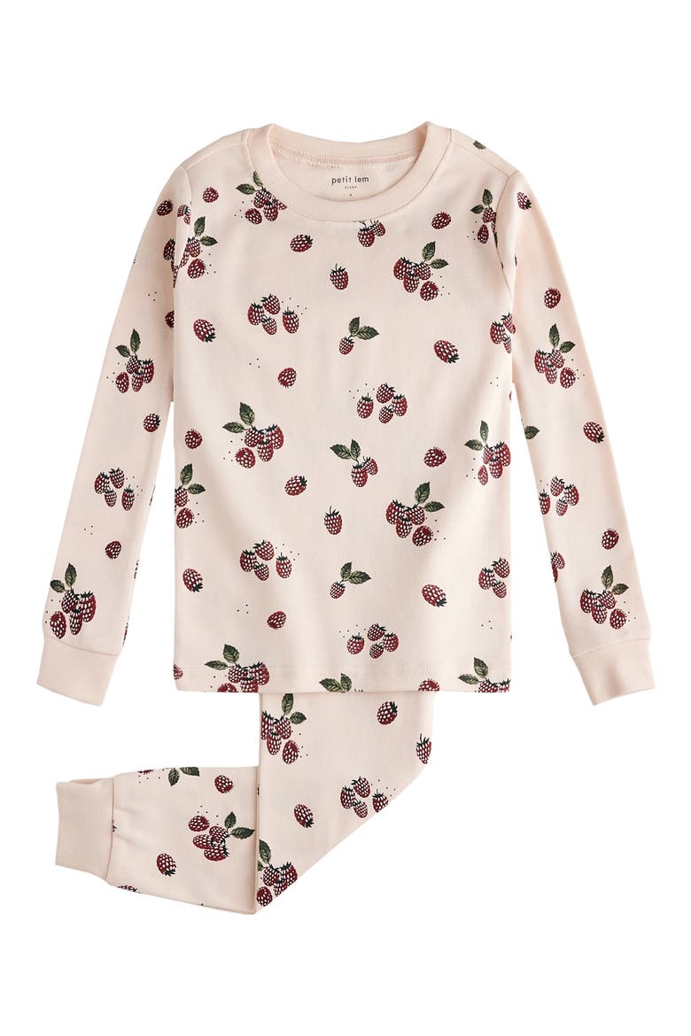 Kids' Raspberry Print Organic Cotton Fitted Two-Piece Pajamas, Main, color, PINK LIGHT