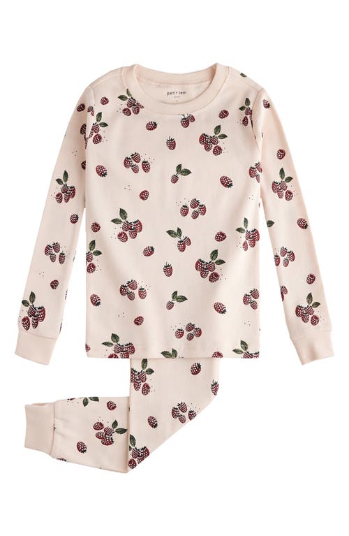 Petit Lem Kids' Raspberry Print Organic Cotton Fitted Two-Piece Pajamas in Pink Light 