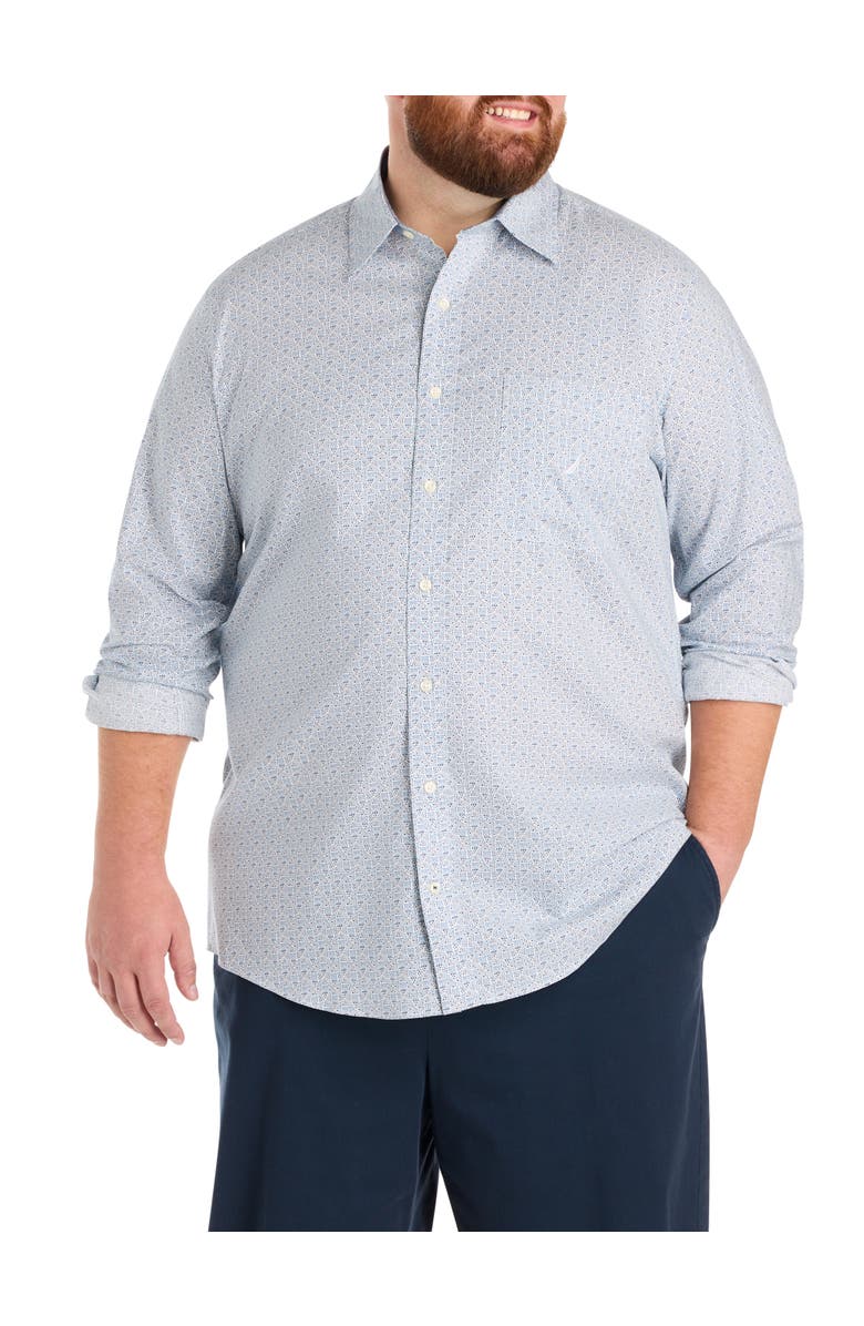 Nautica Big & Tall Geometric Print Sport Shirt, Main, color, Sail White