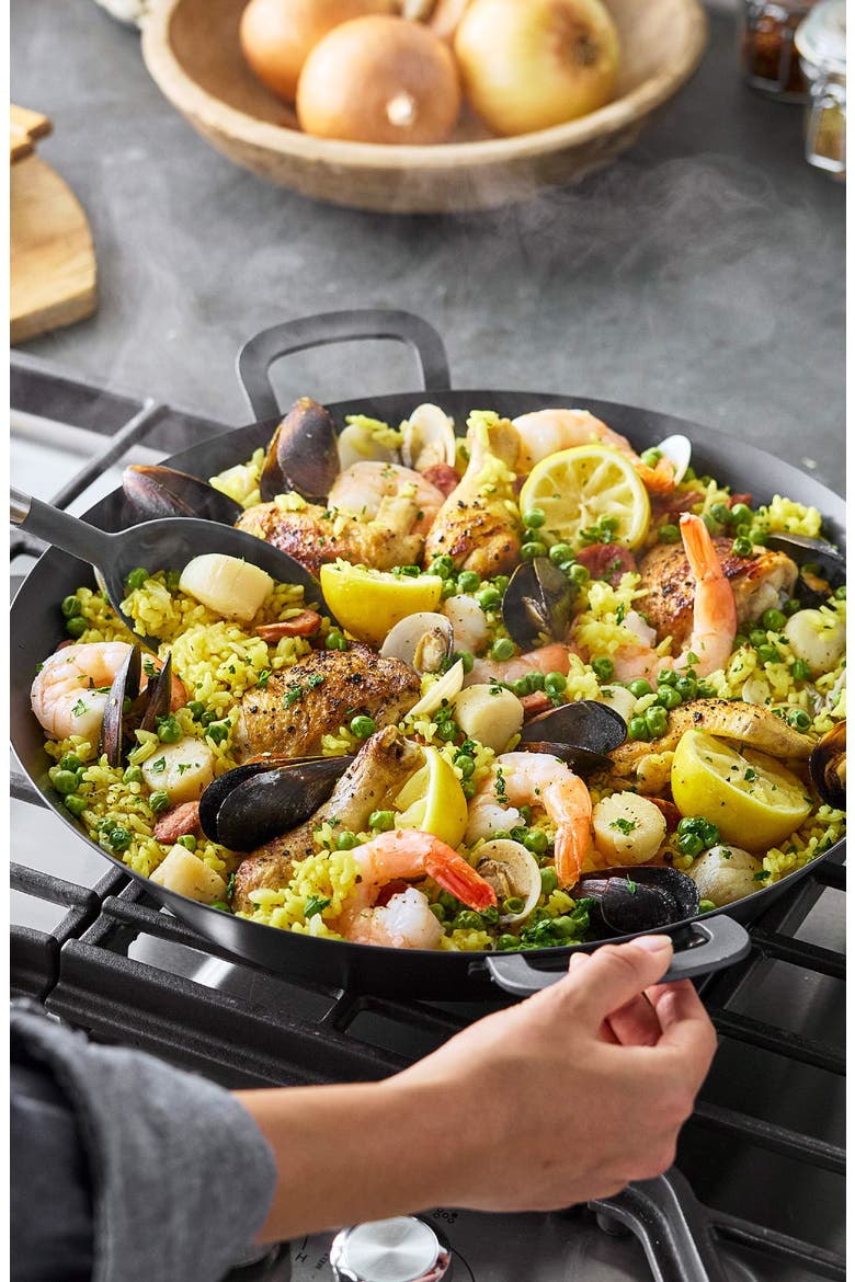 x Bobby Flay 15" Carbon Steel Paella Pan, Alternate, color, BLACK