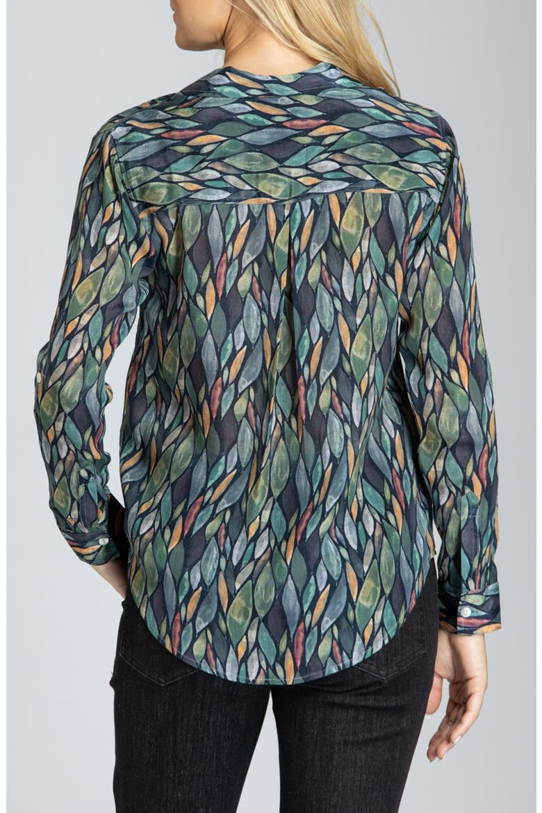 Abstract Print Roll Tab Sleeve Chiffon Button-Up Shirt, Alternate, color, GREY/ GREEN MULTI