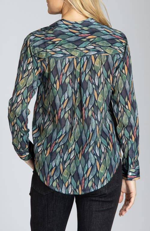 Apny Abstract Print Roll Tab Sleeve Chiffon Button-up Shirt In Blue