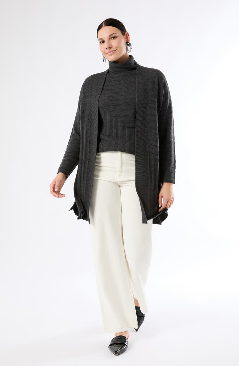 Marina Rinaldi Onde Virgin Wool Turtleneck Sweater, Alternate, color, Dark Grey