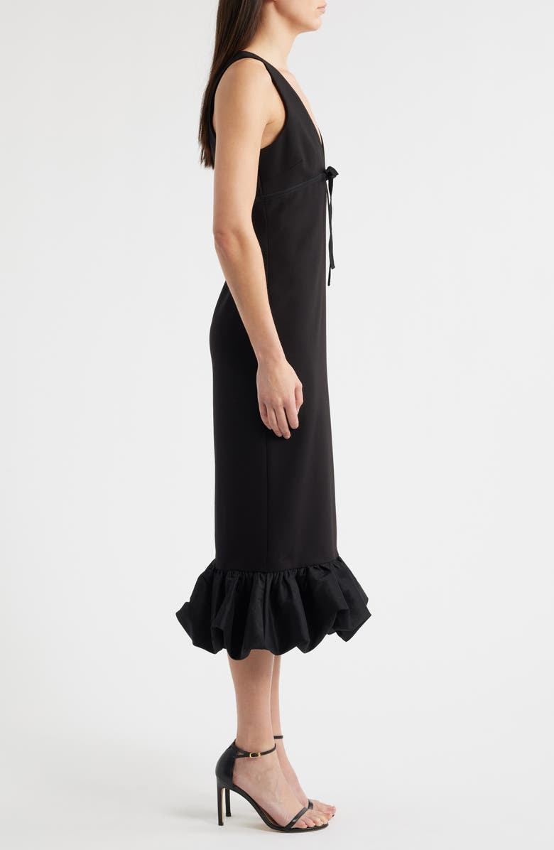 LIKELY Balta Ruffle Hem Mixed Media Cocktail Midi Dress, Alternate, color, Black
