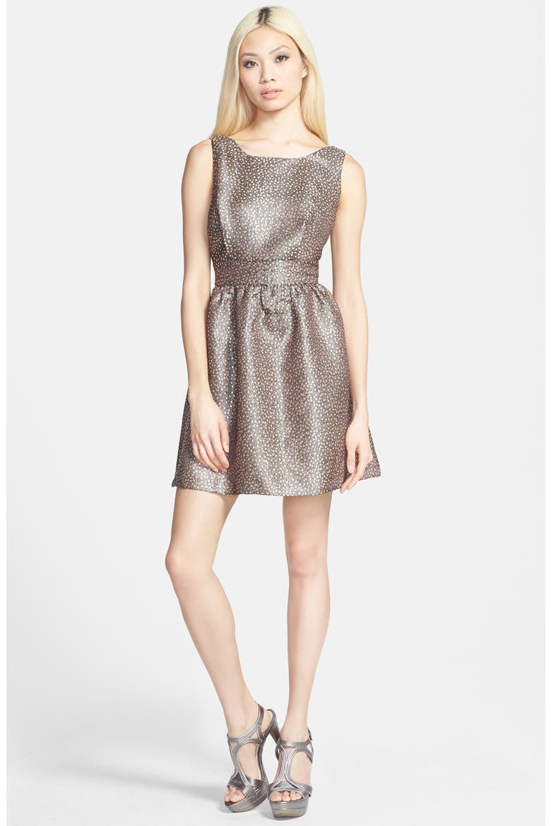 Shine Fit & Flare Dress, Main, color, BRONZE