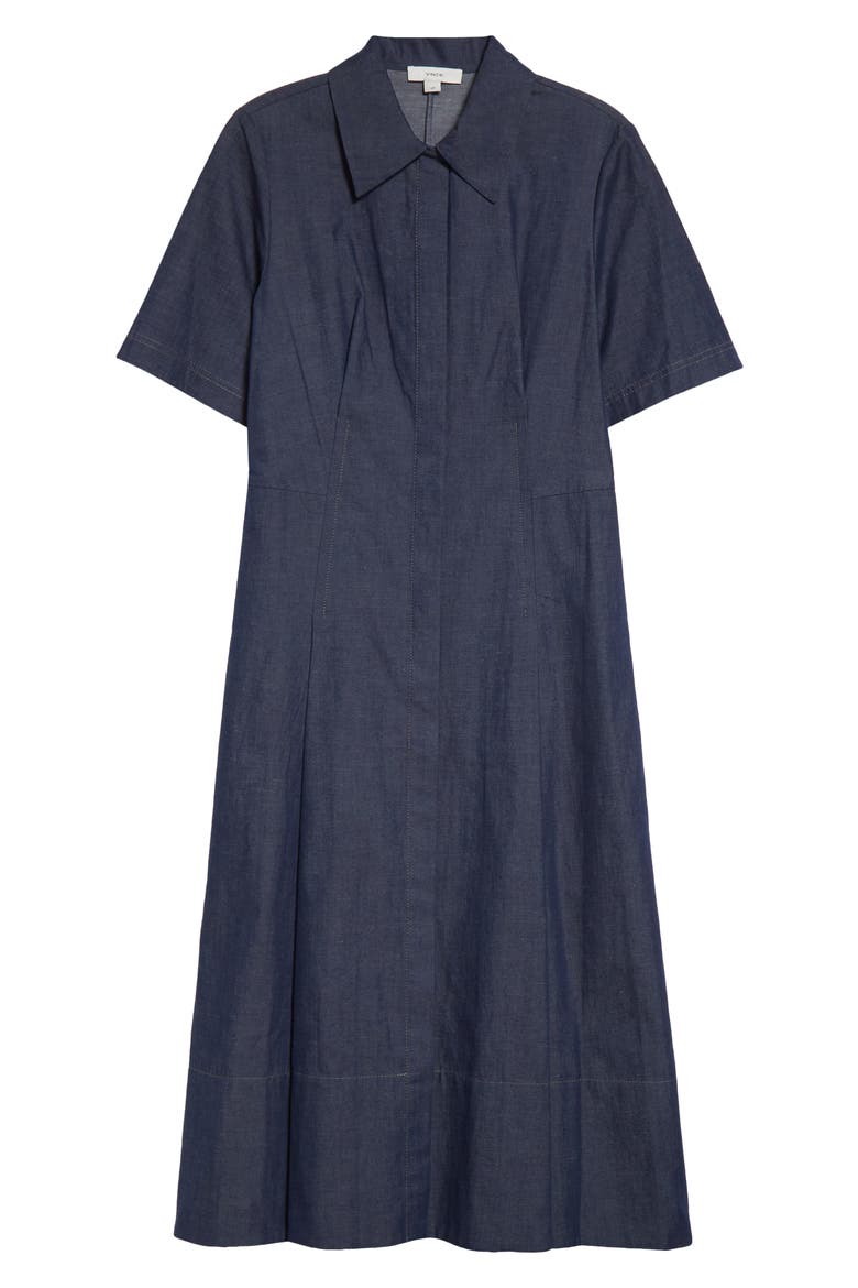Fit & Flare Denim Shirtdress, Alternate, color, DEEP INDIGO