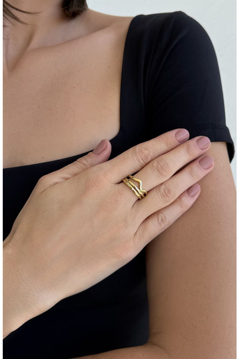 Set of 3 14K Gold Plated Cubic Zirconia Stackable Rings, Alternate, color, GOLD